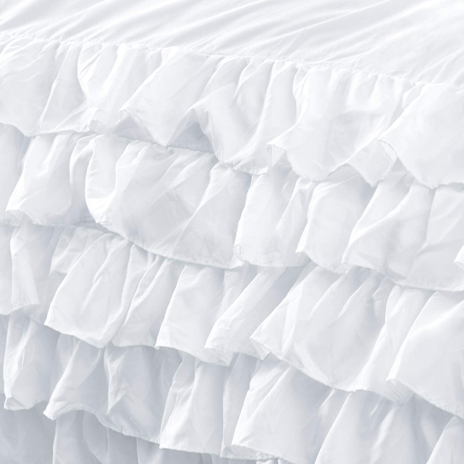 White Ruffle Duvet Cover Breathable Microfiber Bedding Set Zipper Closure