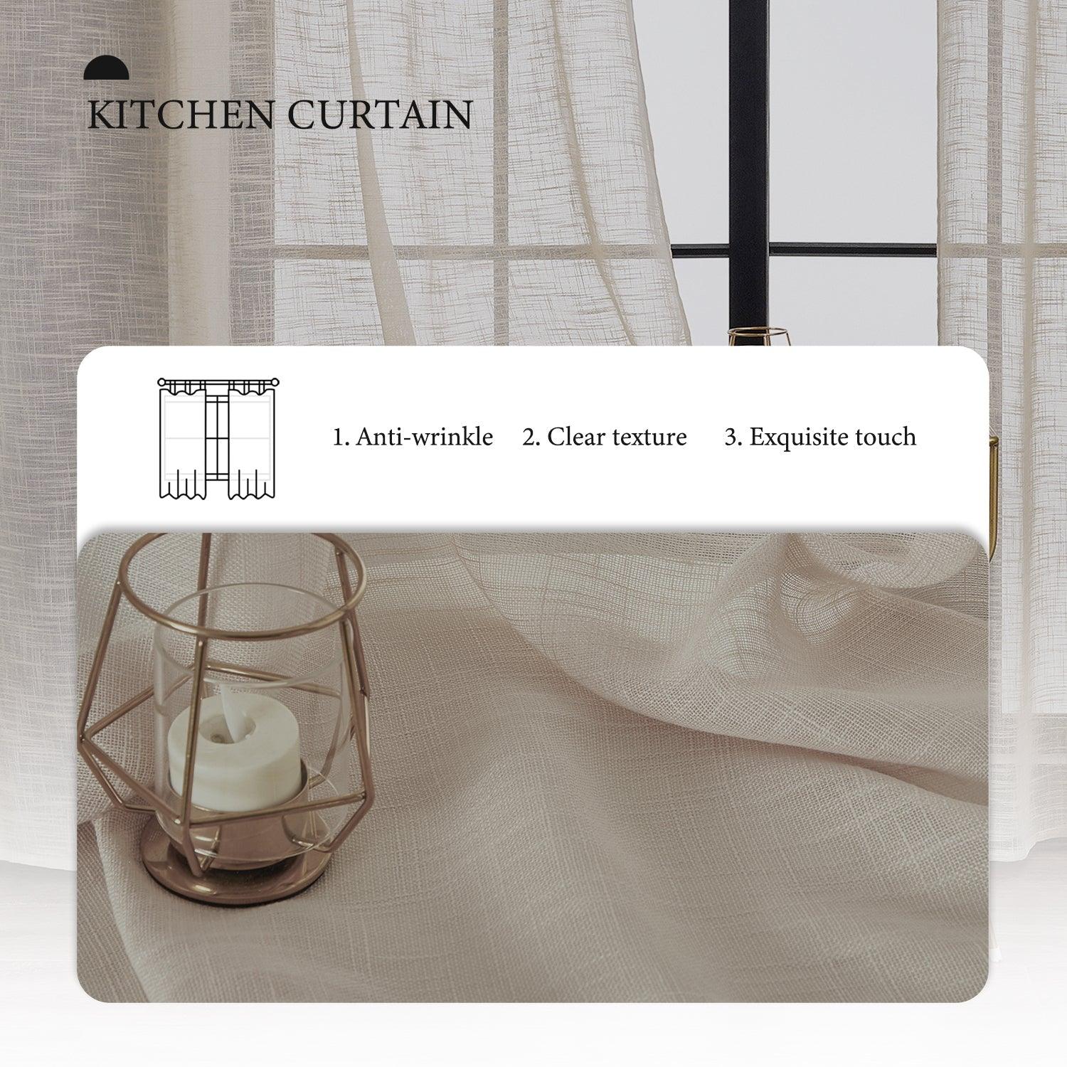 Topfinel Faux Linen Semi Sheer Kitchen Window Curtain Valances - Topfinel
