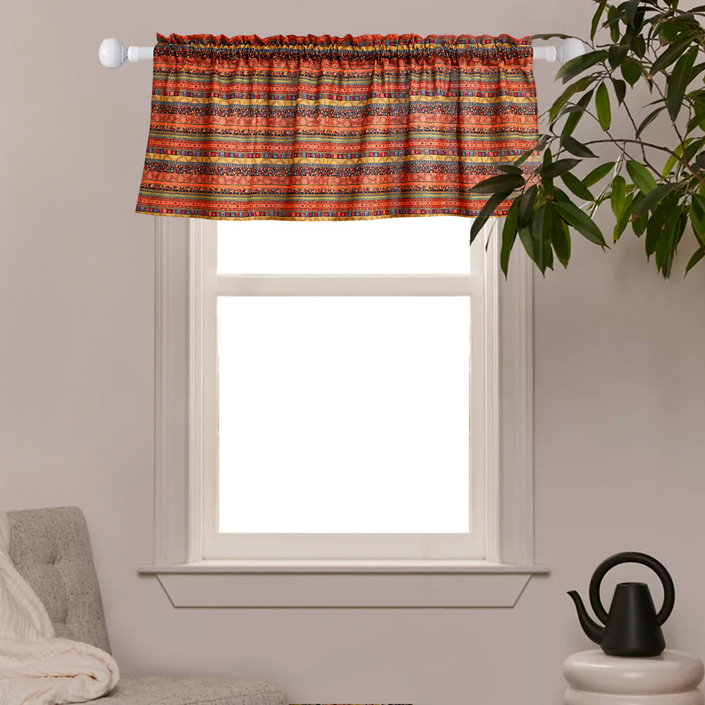 Bohemian Geometry Orange-Brown Striped Bronzing Patterned valance curtains