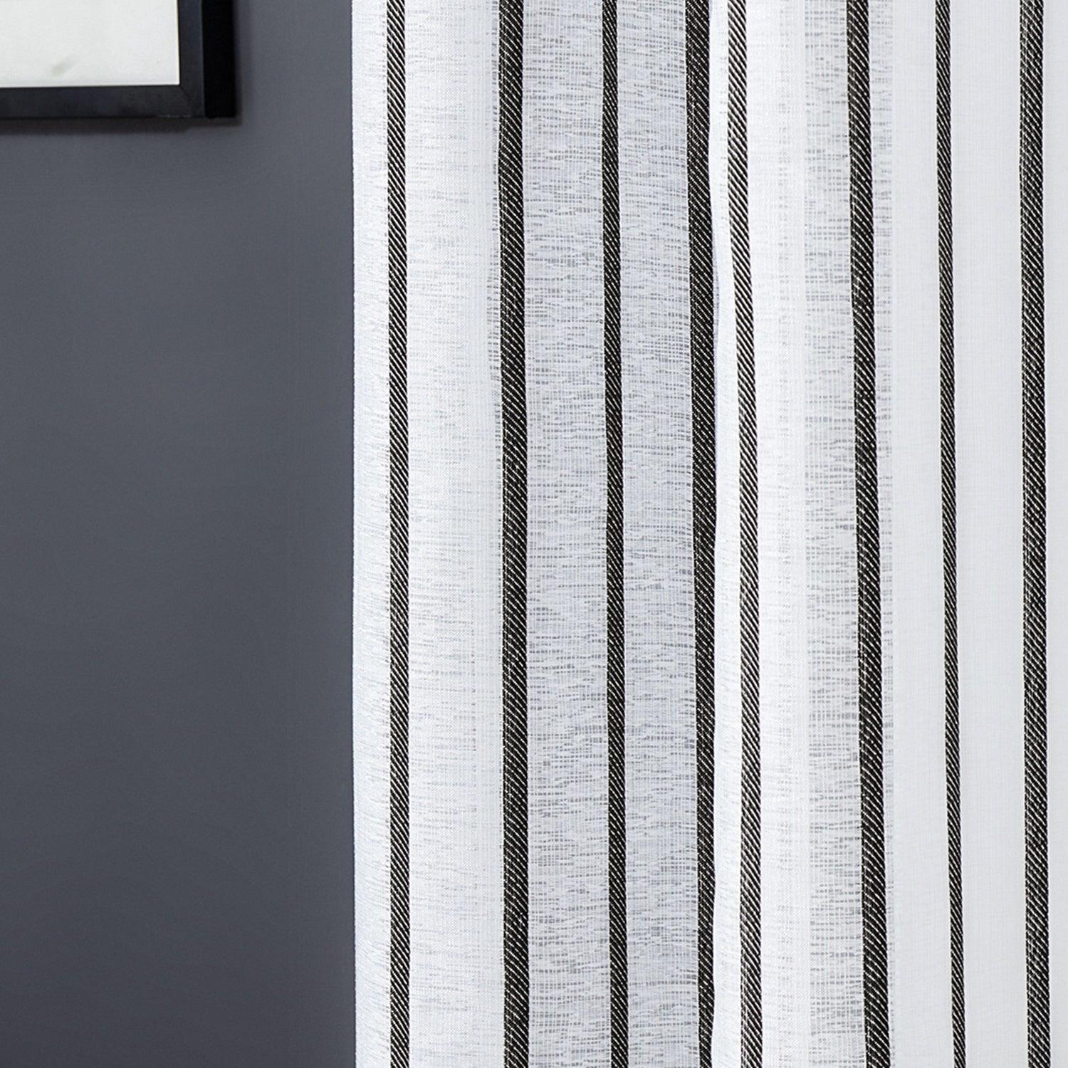 Topfinel Striped Faux Linen Semi Sheer Kitchen Curtains Sets - Topfinel