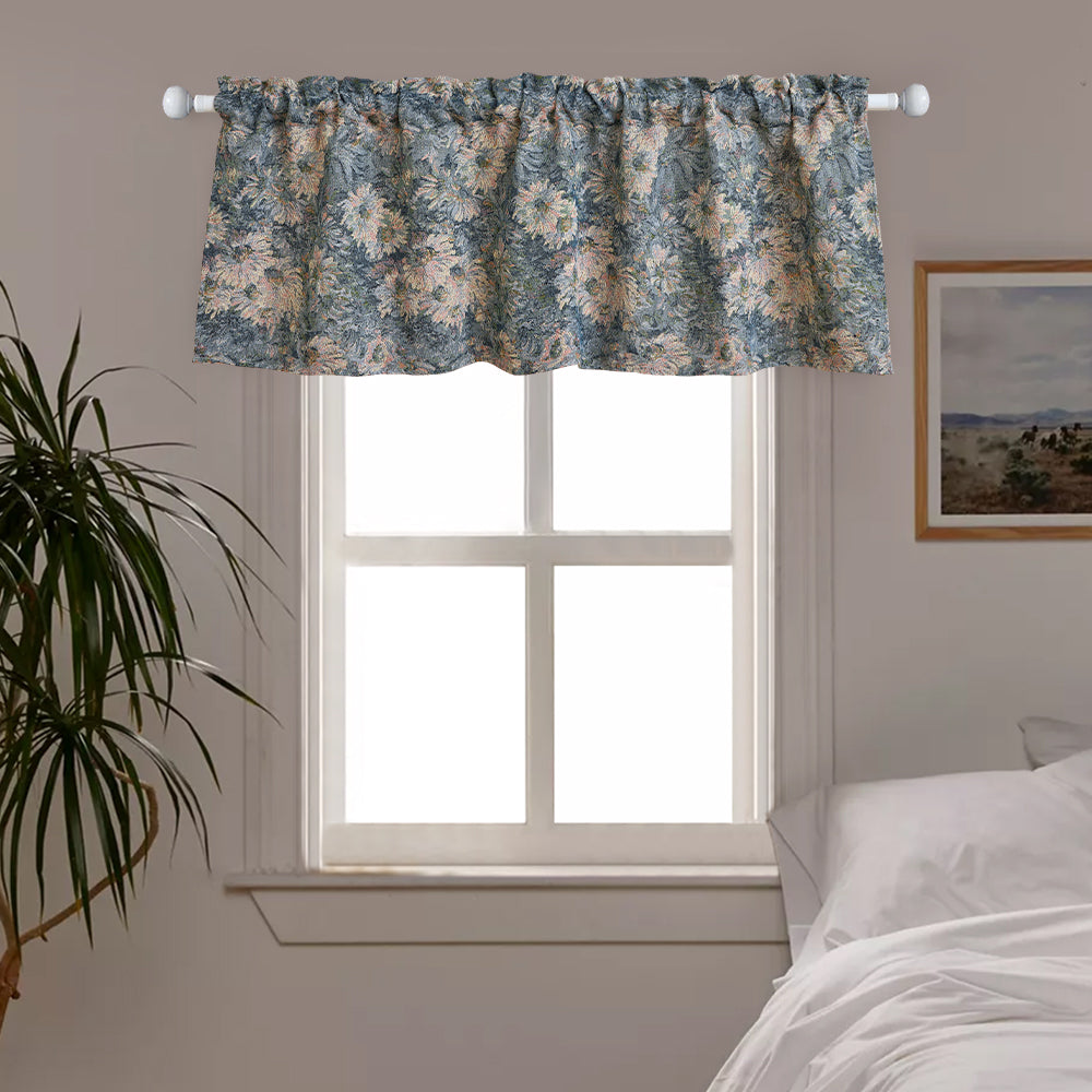 Farmhouse Vintage Spring Floral Cotton Linen Window Valance Curtains