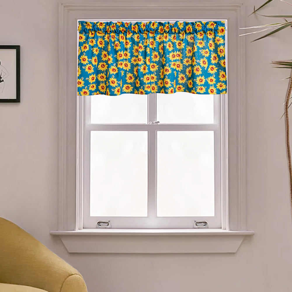 Sunflower Farmhouse linen Windows Valances for Kitchen Living Room