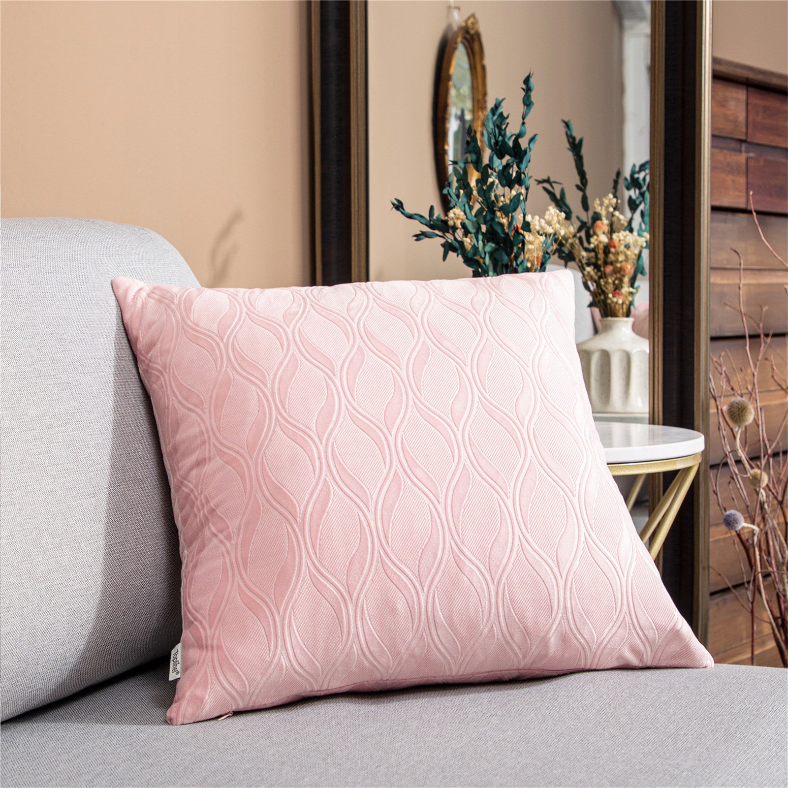 Velvet Solid Color Pillow Cover with Wave Pattern