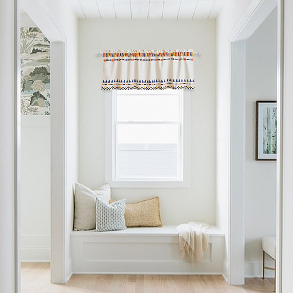 Bohemian Geometric Print Semi-Blackout cotton linen valance curtains for living bedroom