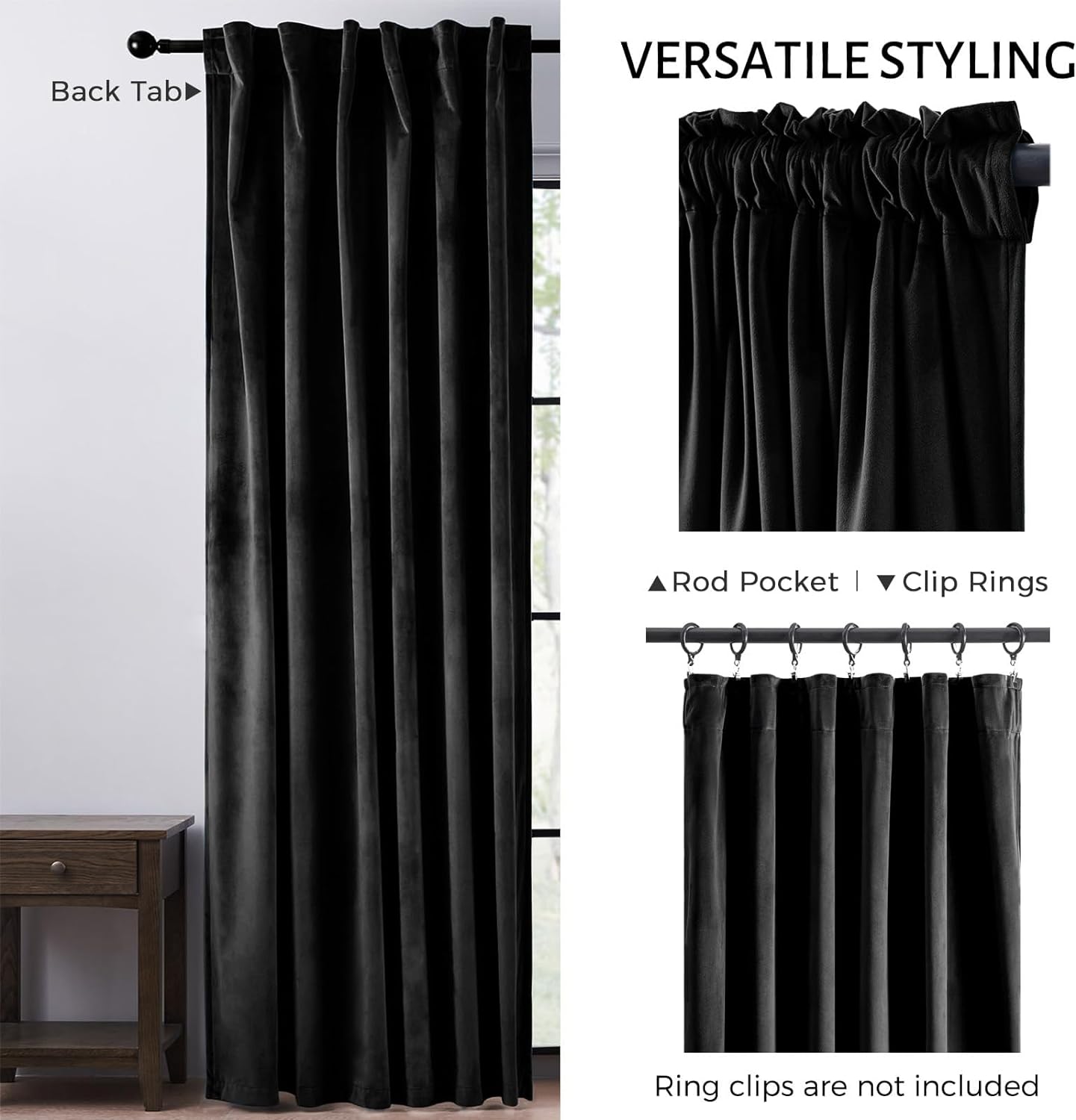 Topfinel 96 Inch Black Velvet Curtains 2 Panel Set for Bedroom Back Tab Thermal Insulated Sound Proof Room Darkening Drapes for Living Room 96 Inch Length 2 Panels,8FT,Black