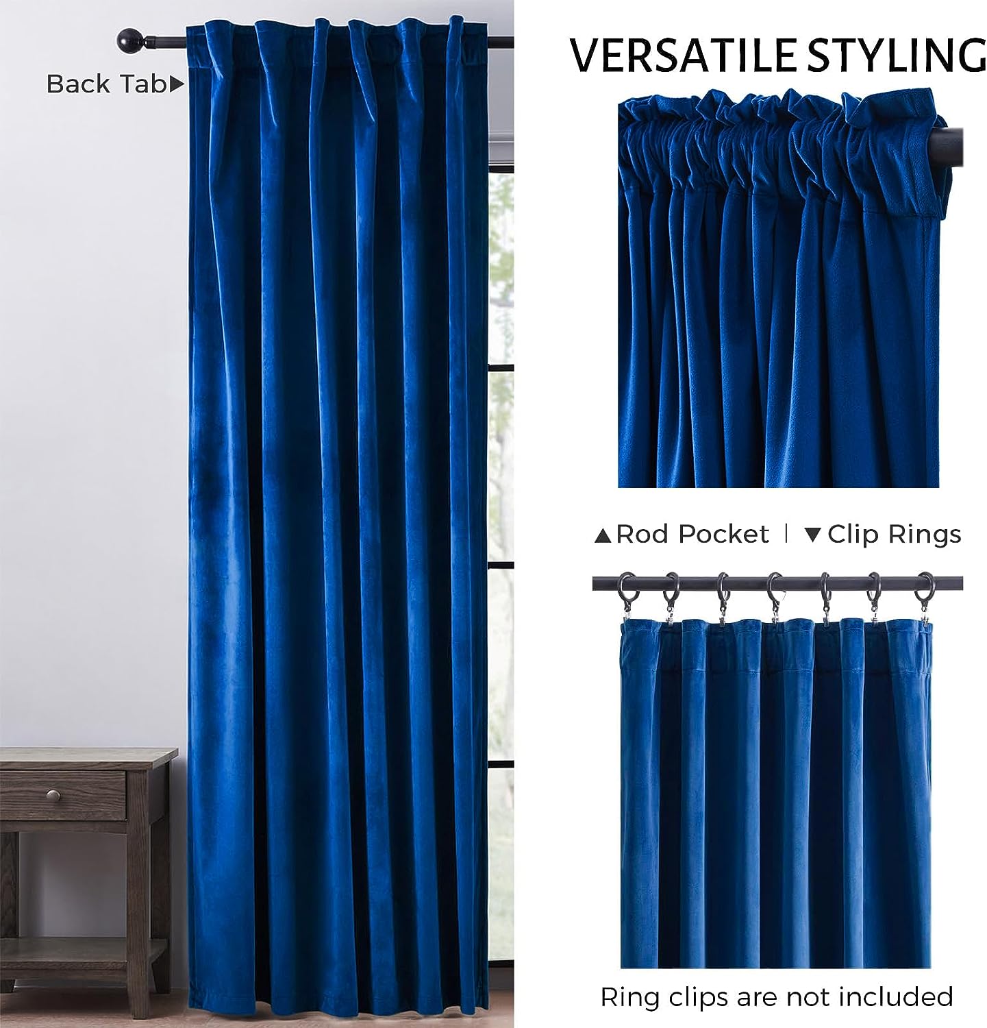 Extra Long Dark Blue Velvet Curtains 108 Inches Length 2 Panels Burg for Living Room Luxury Boho Retro Home Decor Room Darkening Curtains 108 Inches Long for Bedroom/Villa,W52 x L108,Royal Blue