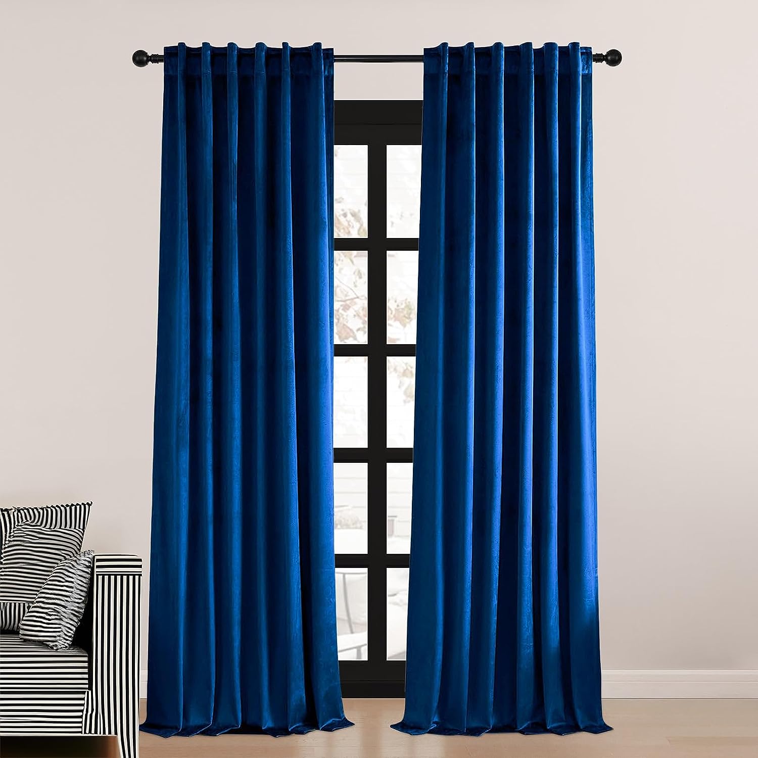 Extra Long Dark Blue Velvet Curtains 108 Inches Length 2 Panels Burg for Living Room Luxury Boho Retro Home Decor Room Darkening Curtains 108 Inches Long for Bedroom/Villa,W52 x L108,Royal Blue