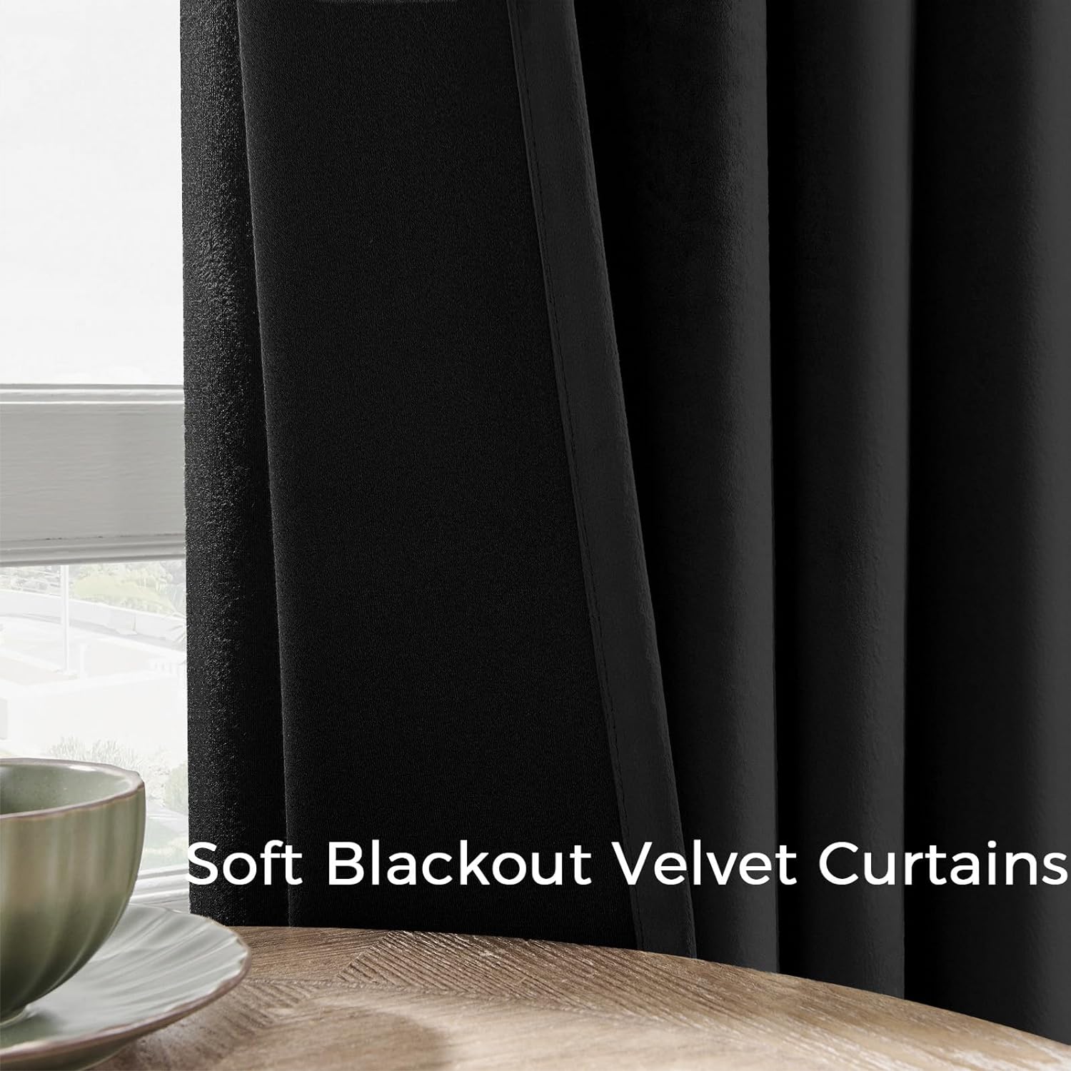 Topfinel 96 Inch Black Velvet Curtains 2 Panel Set for Bedroom Back Tab Thermal Insulated Sound Proof Room Darkening Drapes for Living Room 96 Inch Length 2 Panels,8FT,Black