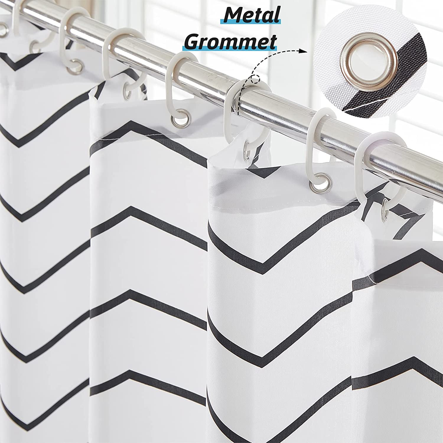 Shower Curtain Striped Style Bathroom Curtains with Metal Grommets