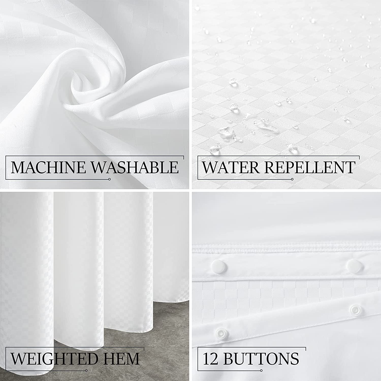 White Waterproof Shower Curtains No Hooks Required