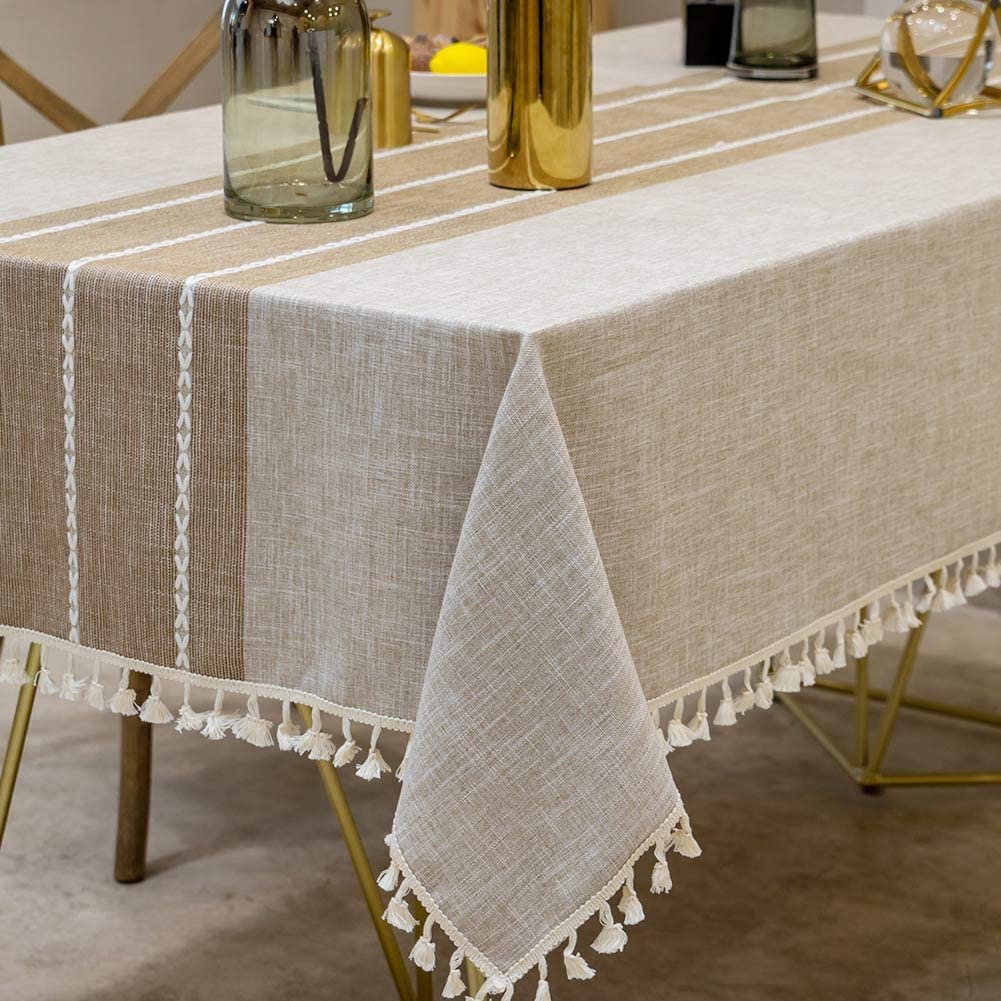 Stitching Linen Wrinkle Free Anti-Fading Tassel Table Cloth