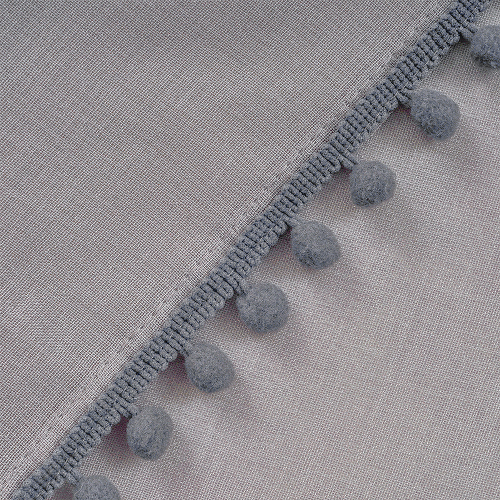 Linen Look Pom Pom Tasseled Grey Sheer Valance Curtains