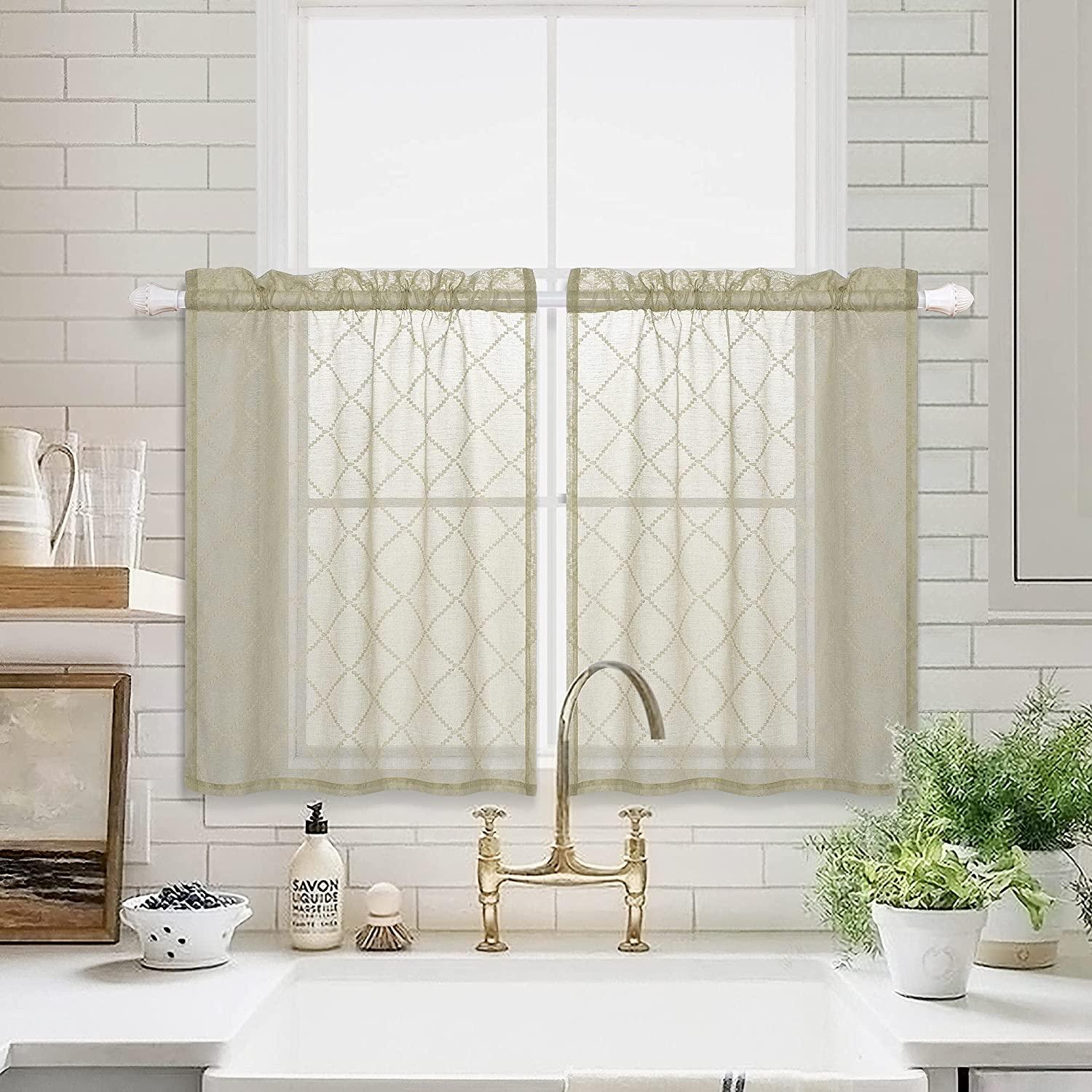 Topfinel Sheer Lace Cafe&Tiers Curtains for Kitchen - Topfinel