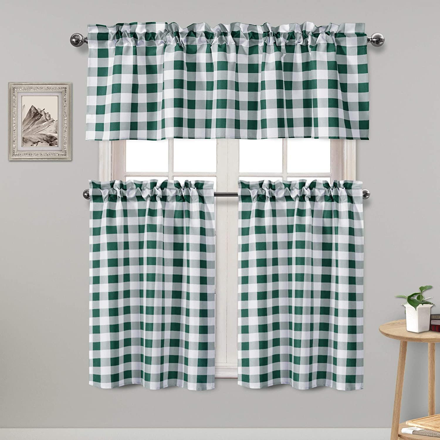 Topfinel Farmhouse Buffalo Semi Sheer Checkered Kitchen Window Curtains Sets - Topfinel