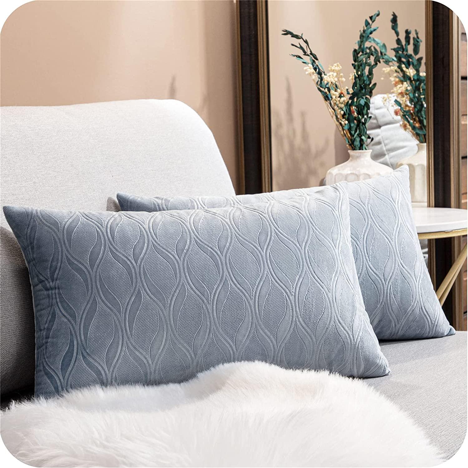 Velvet Solid Color Pillow Cover with Wave Pattern for Sofa Bedroom Office Car Set of 2 - Topfinel