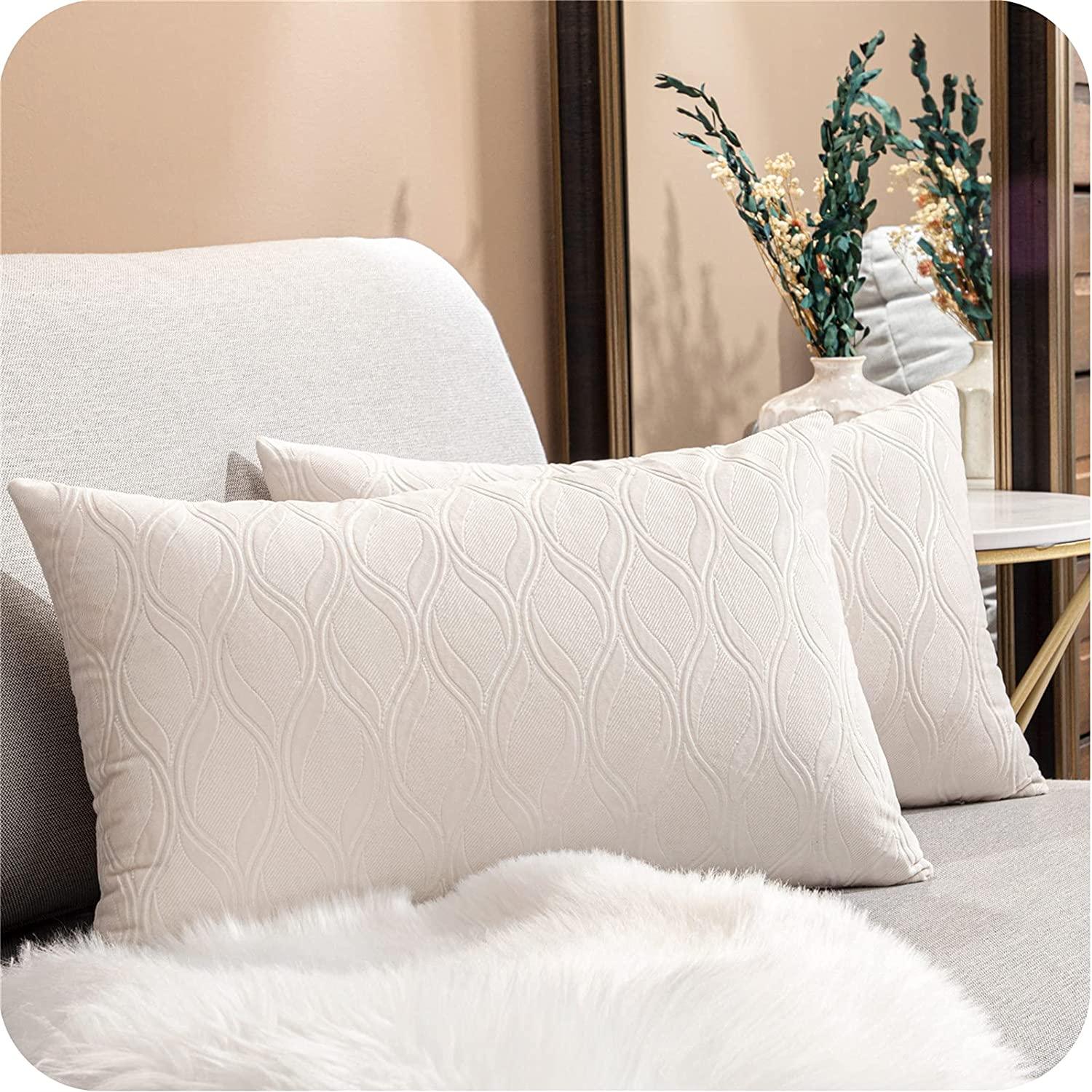 Velvet Solid Color Pillow Cover with Wave Pattern for Sofa Bedroom Office Car Set of 2 - Topfinel
