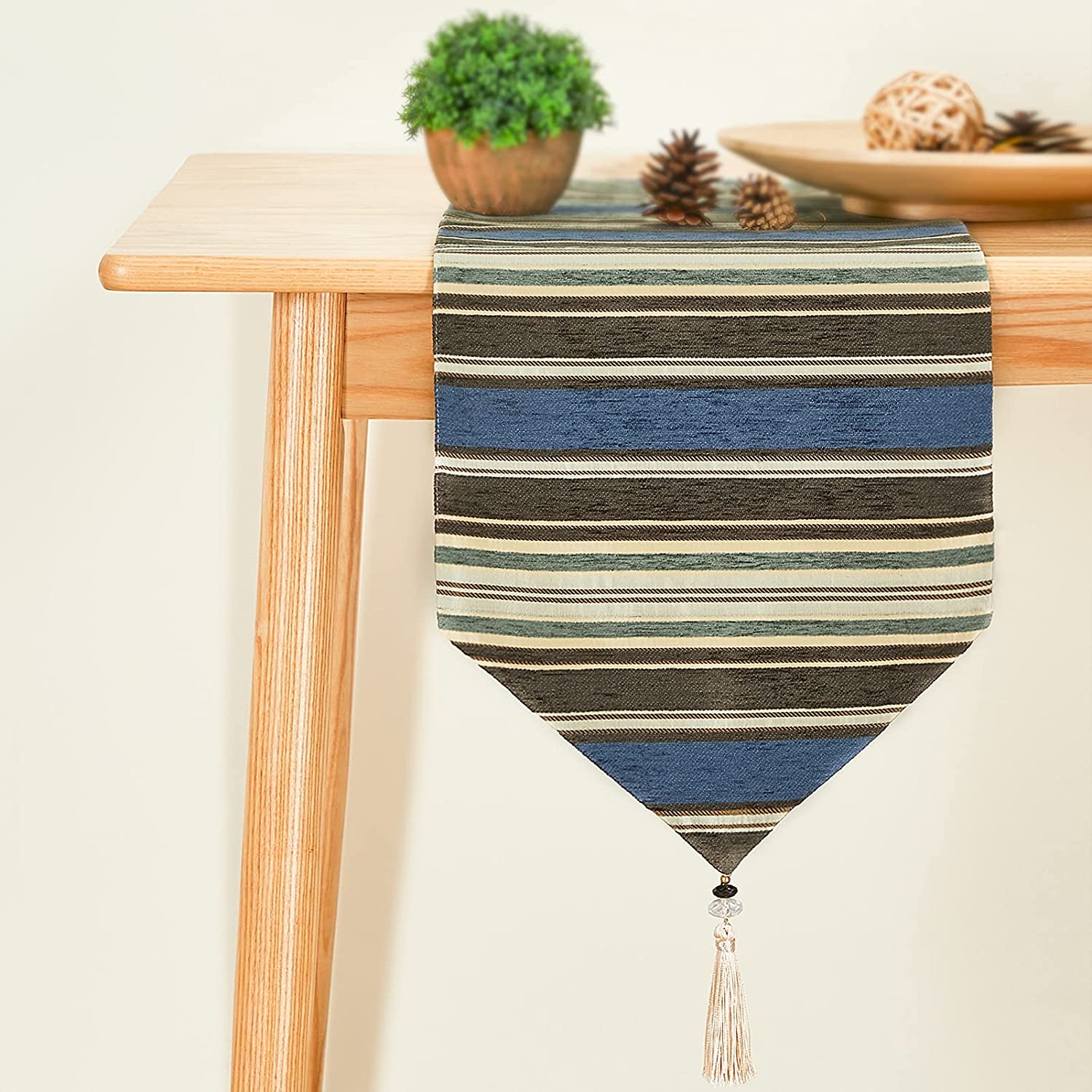 Farmhouse Striped Boho Table Runner with Tassels