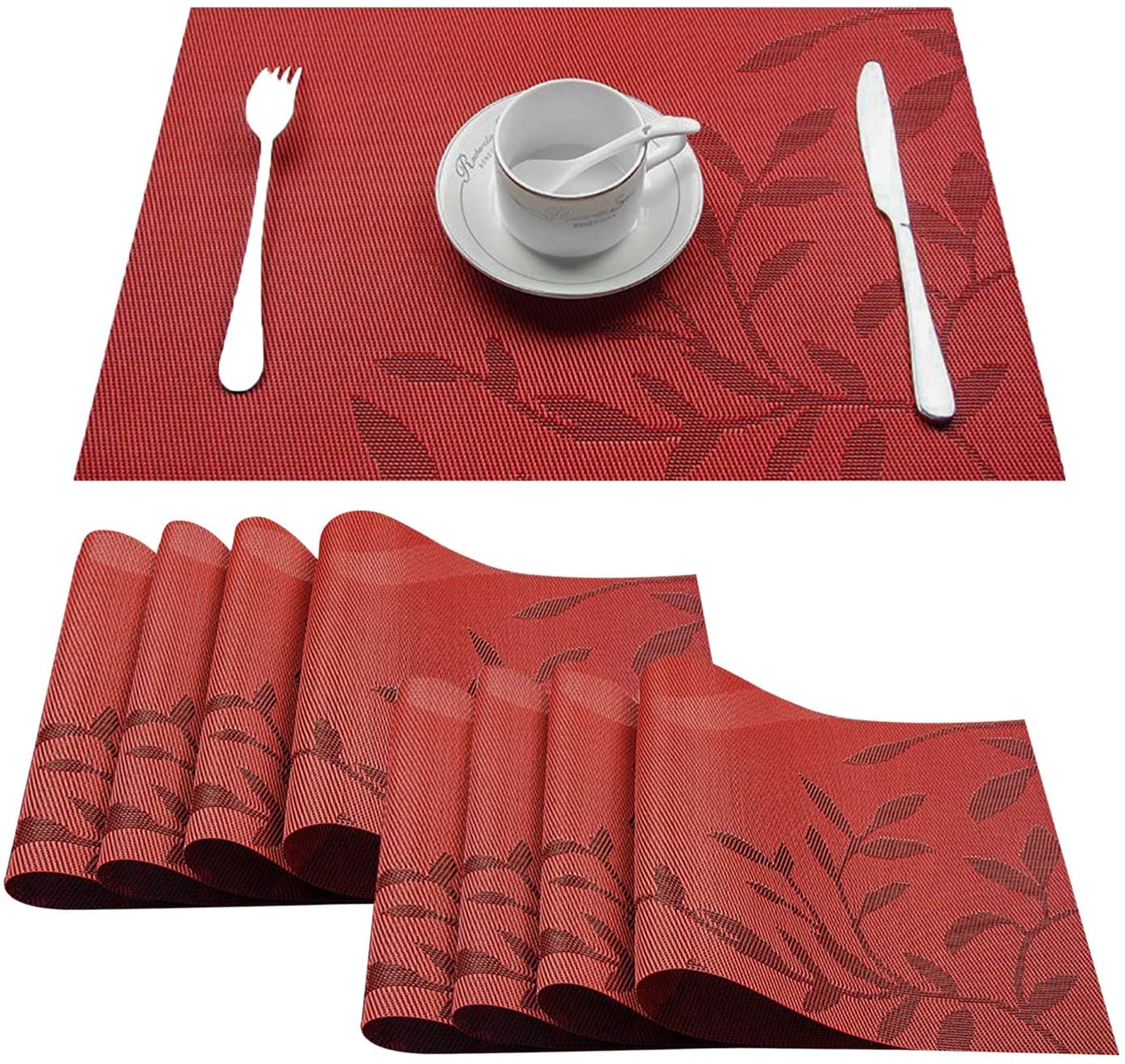 Dinning Table Placemats for Kitchen Table Set of 8 Vinyl Woven Place Mats Heat Resistant Wipeable Placemat for Holiday