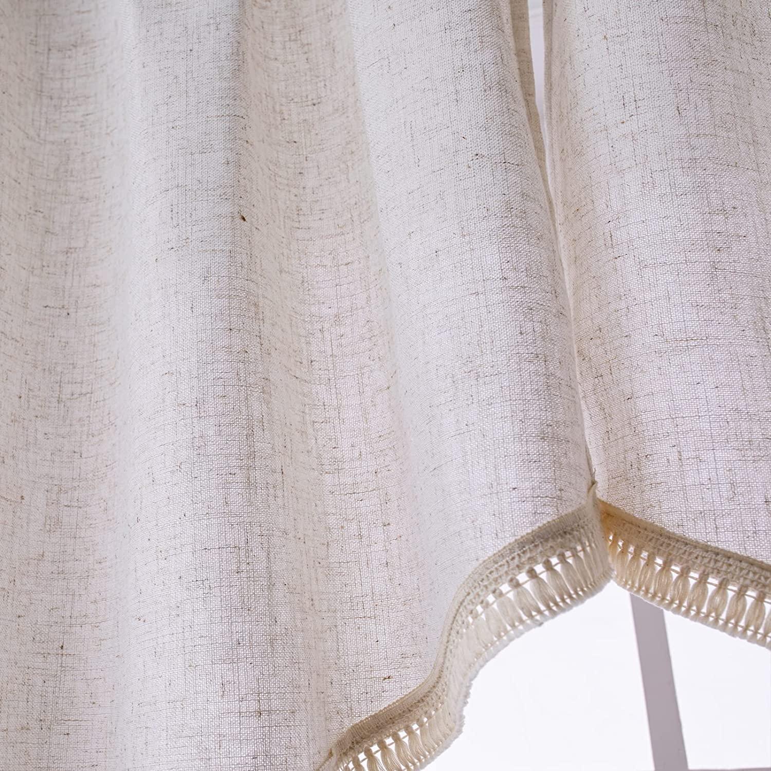 Topfinel Farmhouse Linen Textured Swag Kitchen Curtains with Tassel - Topfinel