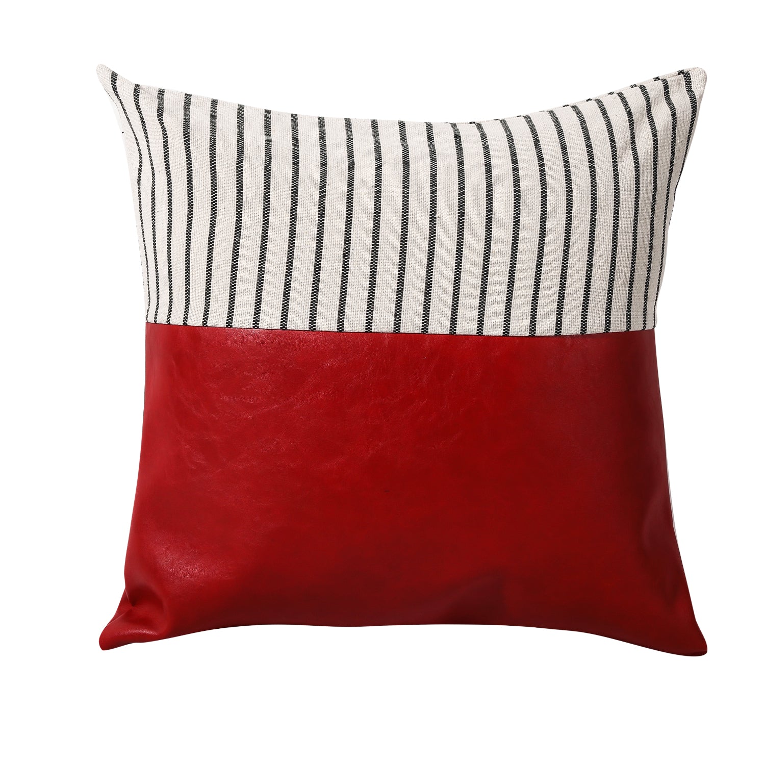 Faux Leather and Cotton Linen Decorative Throw Pillow Covers with Stripes