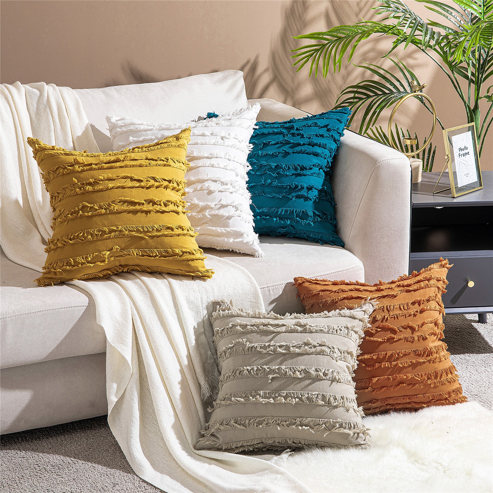 Decorative Boho Floral Tassels Throw Pillow Covers