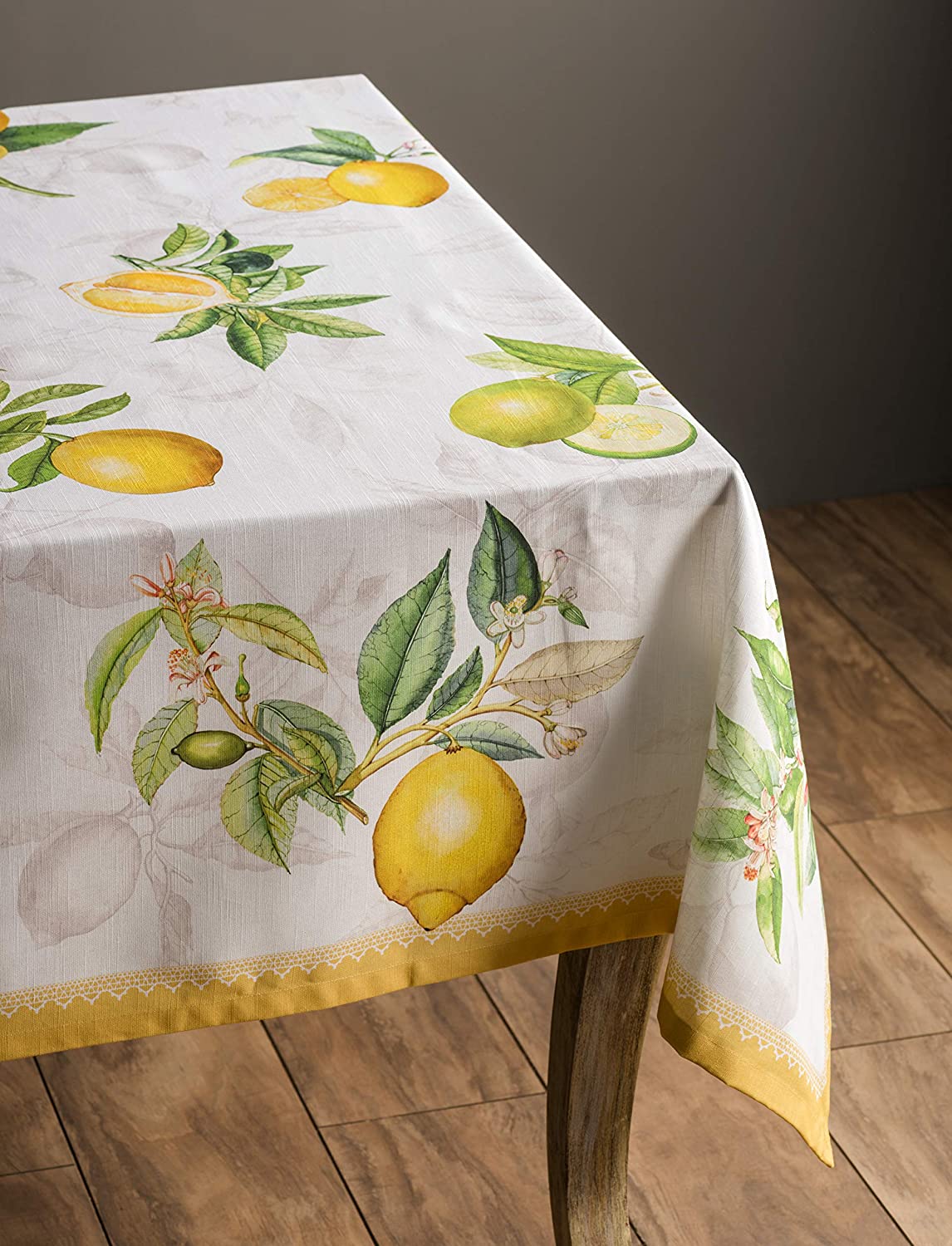 Lemon and Leaves 100% Cotton Tablecloth for Kitchen Dining