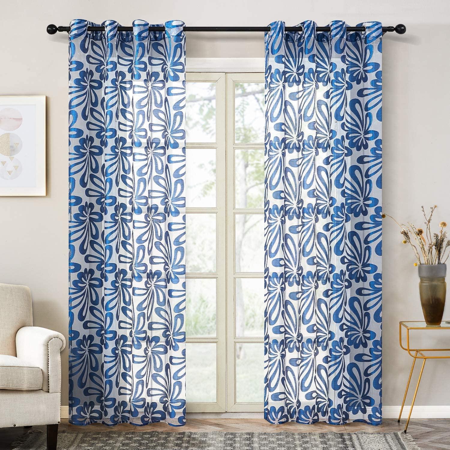 Custom Pattern Curtains- Vintage Floral Sheer Curtains For Bedroom,1 Panel - Topfinel