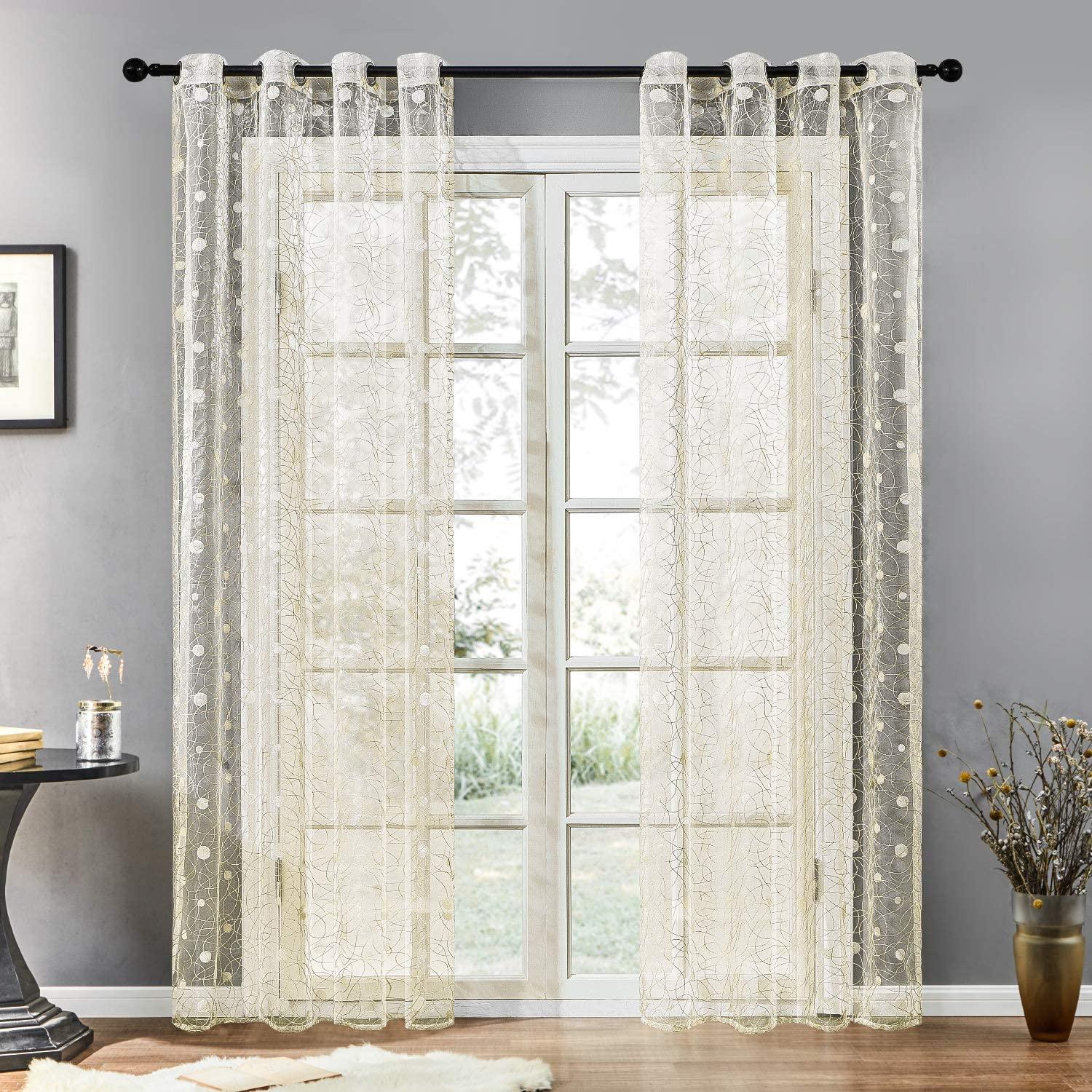 Classic Curtain Designs- Embroidered White Sheer Drapes,Dot Voile Curtains For Living Room,Bedroom,Nursery Grommet Window Curtains,1 Panel - Topfinel