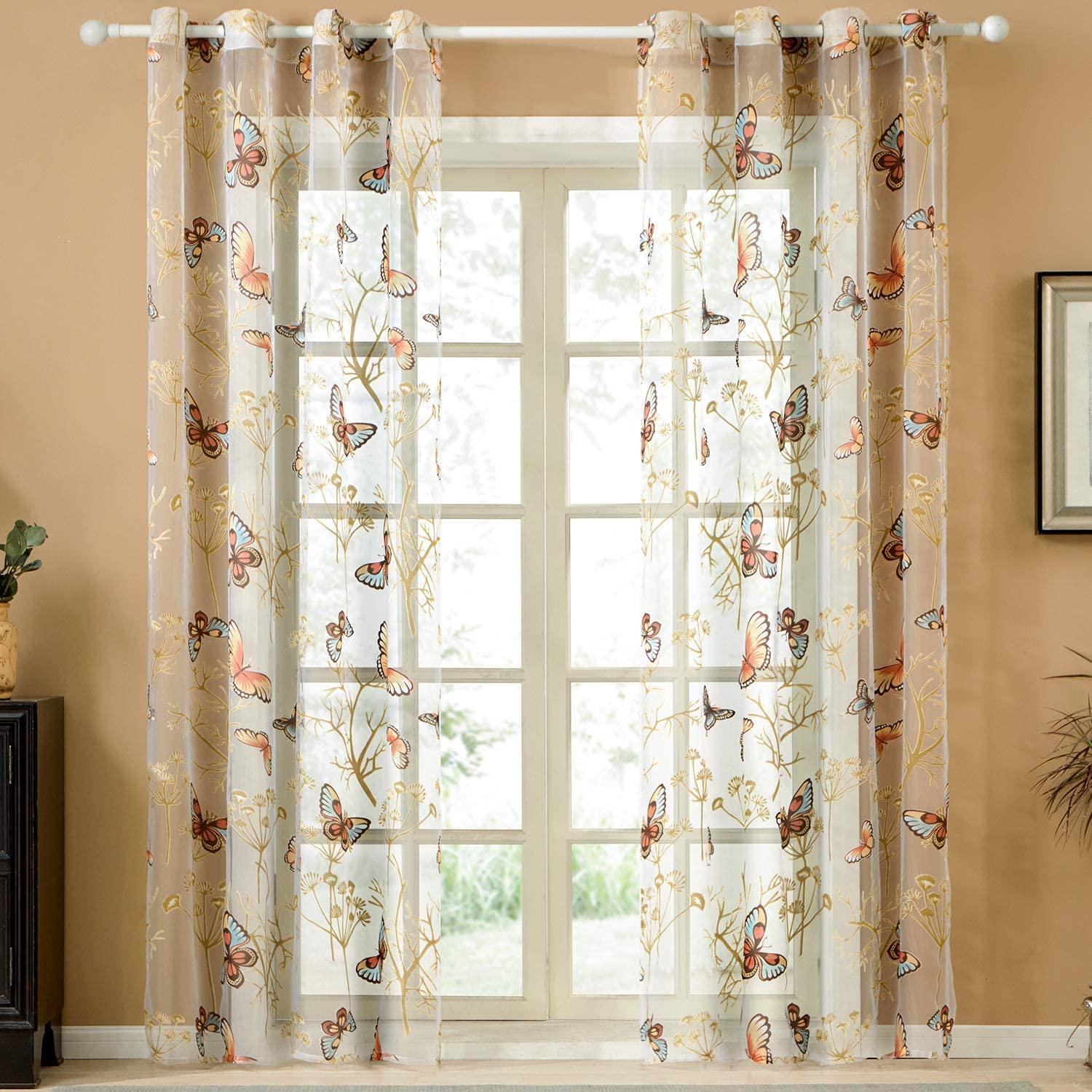 Customized Size-Butterfly Voile Sheer Curtains For Bedroom Living Room Nursery Grommet Window Curtains, 1 Panel - Topfinel