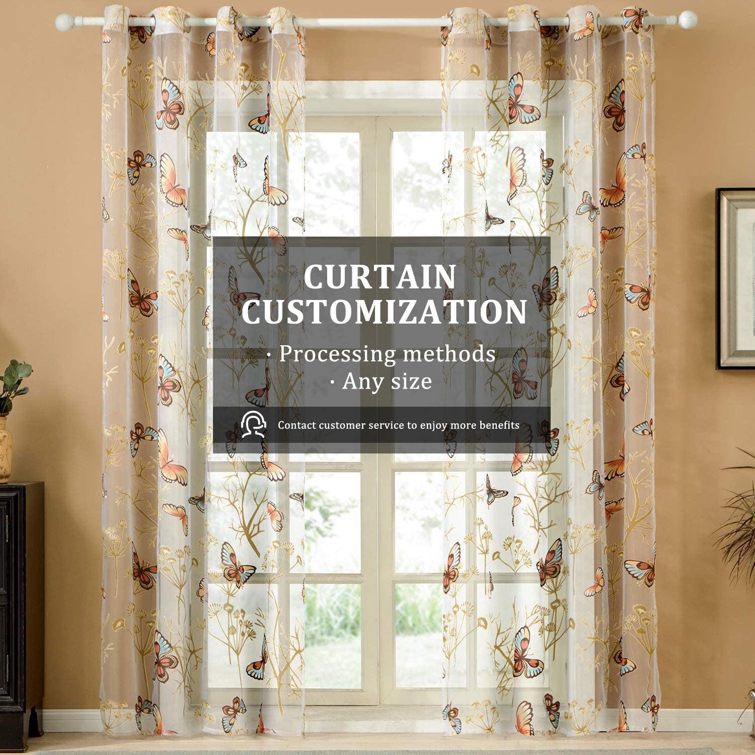 Customized Size-Butterfly Voile Sheer Curtains For Bedroom Living Room Nursery Grommet Window Curtains, 1 Panel - Topfinel