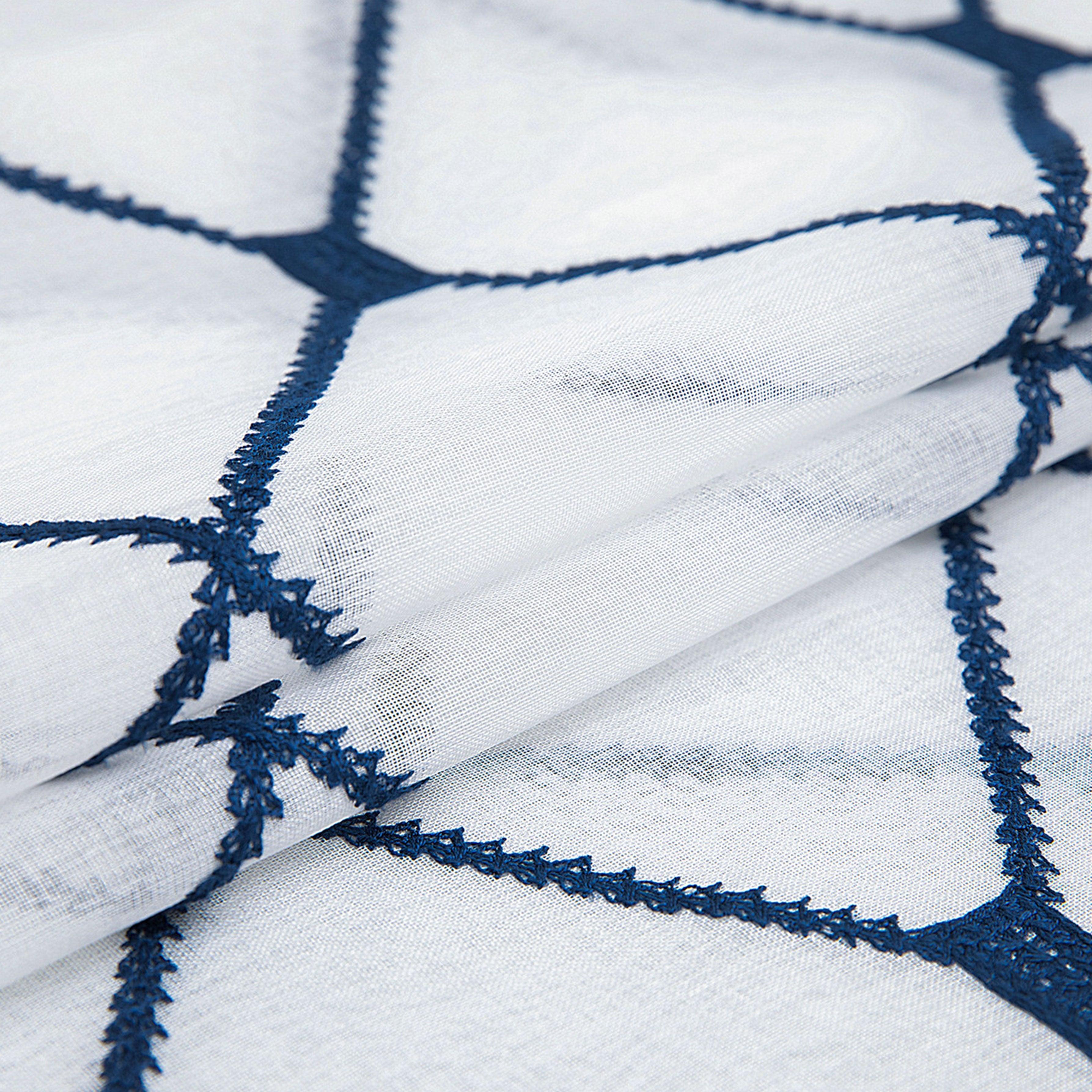 Topfinel Embroidered White Sheer Curtains,Geometric Diamond Curtains For Kitchen - Topfinel