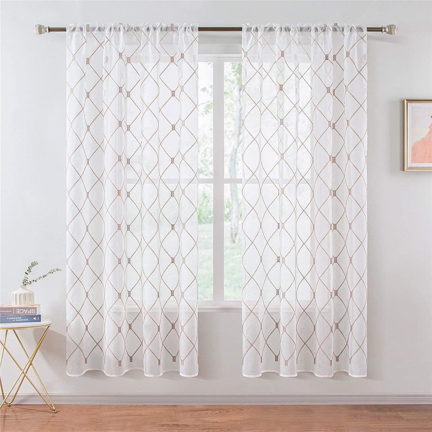 Custom Your Own Curtains - Embroidered White Sheer Curtain Panels,Geometric Diamond Curtains Recommendation For Nursery,Kitchen,1 Panel - Topfinel
