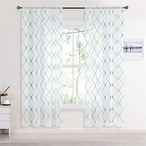 Custom Your Own Curtains - Embroidered White Sheer Curtain Panels,Geometric Diamond Curtains Recommendation For Nursery,Kitchen,1 Panel - Topfinel