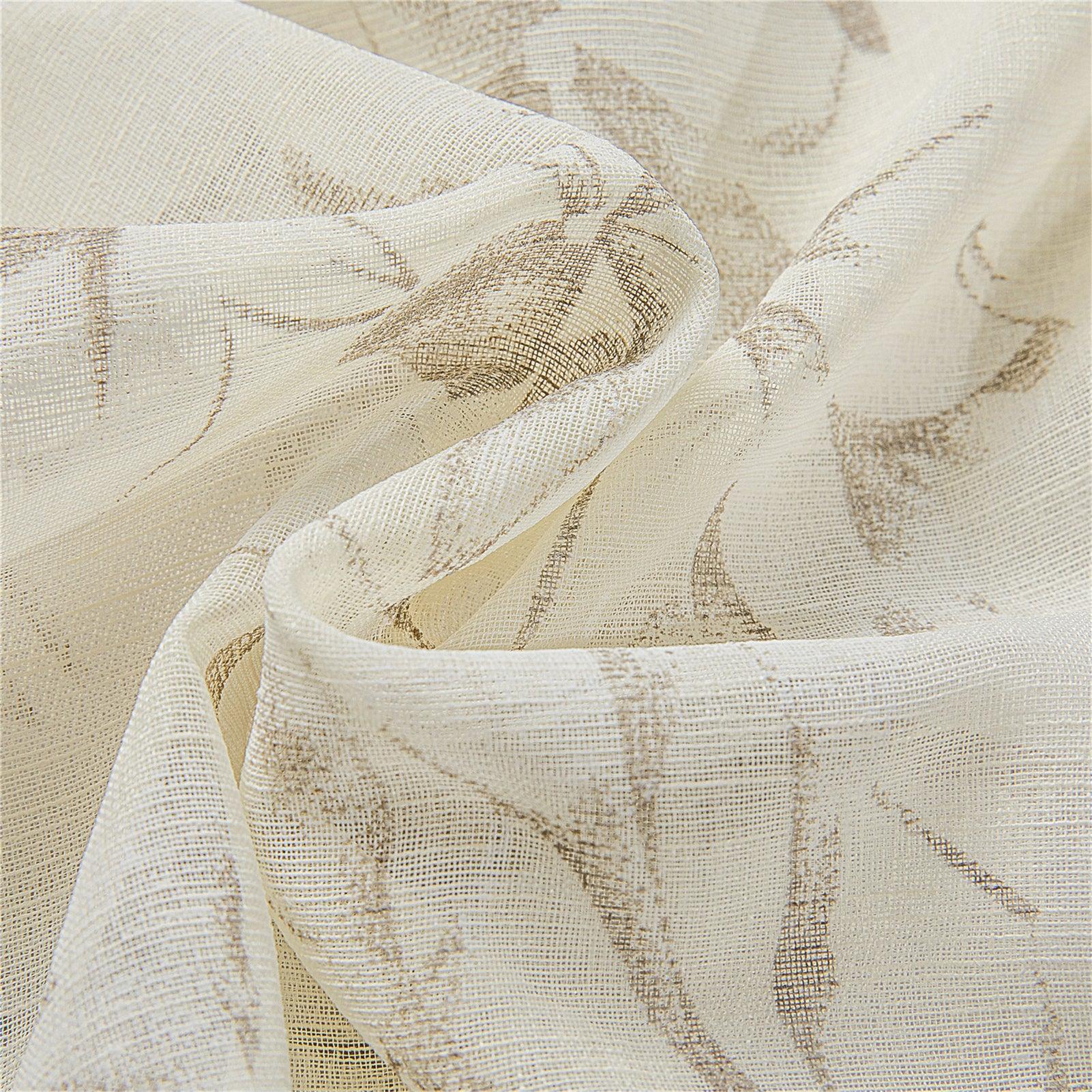 White Curtain Design -Linen Textured White Sheer Floral Curtains for Bedroom,Nursery ,Kitchen,1 Panel - Topfinel