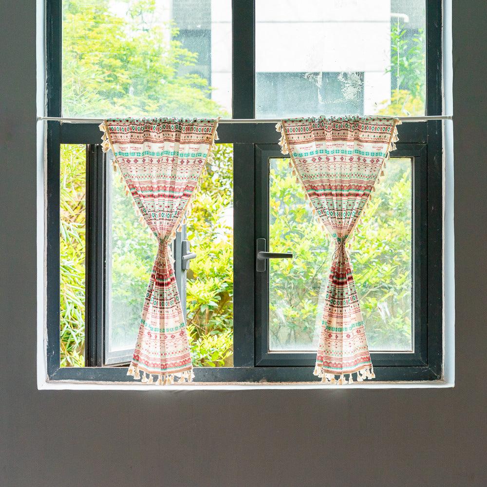 Topfinel Boho Striped Linen with Tassel Curtain Tiers - Topfinel