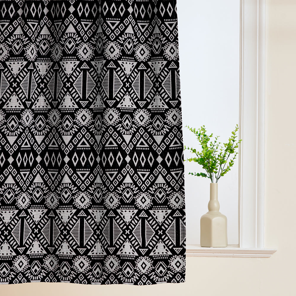 Geometric Print farmhouse country style black valance curtains for bedroom living room