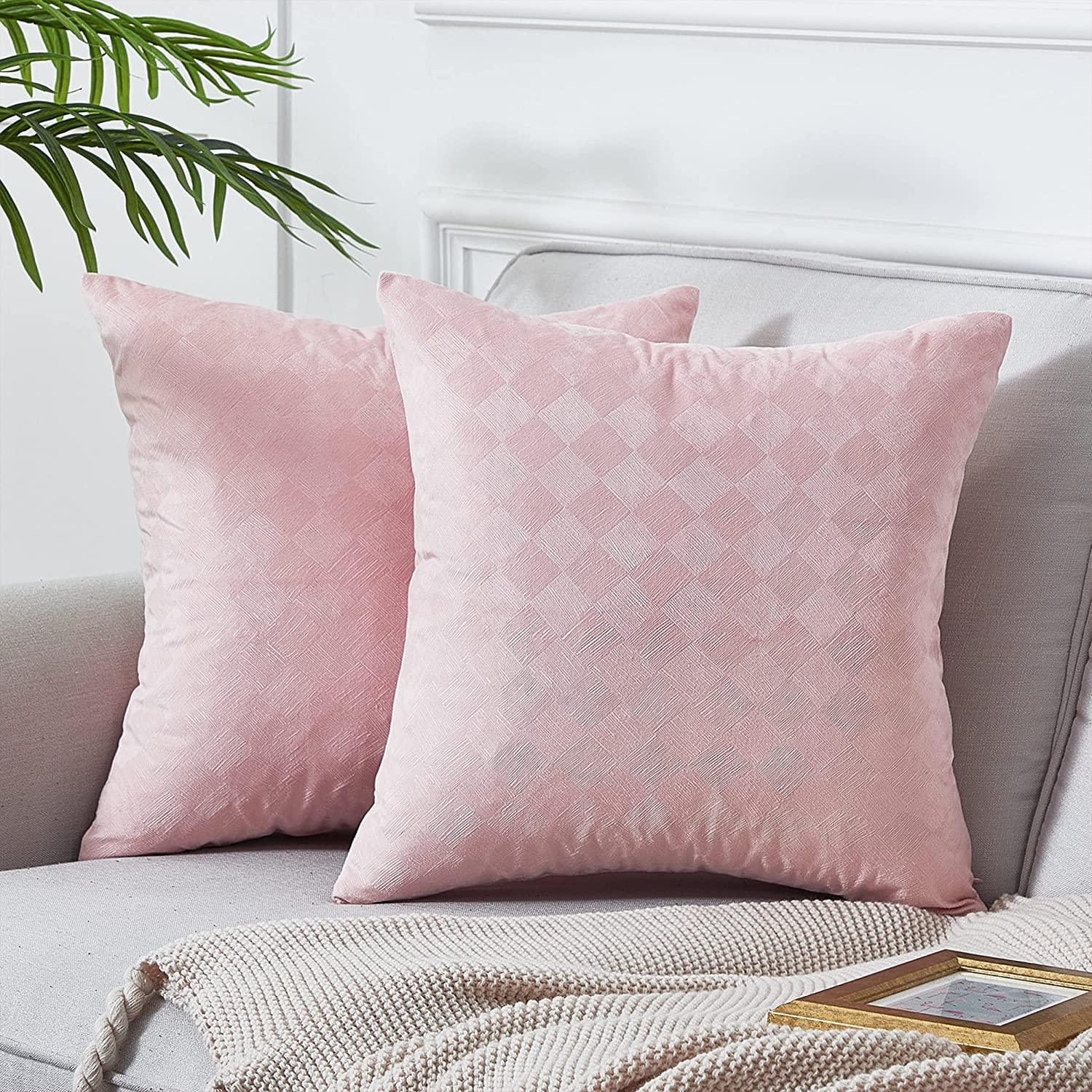 Velvet Pillow Cover With Checkered Fabric Print For Sofa, Bedroom, Office, Car,2Packs - Topfinel